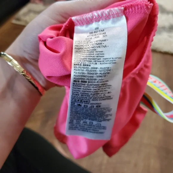 Nike Baby Girl Swim One Piece Snaps Pink Pool Beach Neon Rainbow Straps Baby 3M - Picture 7 of 7